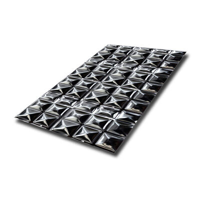 좋은 가격 304 PVD 블랙 컬러 3D 사각형 패턴 거울 스탬핑 끝 스테인리스 스틸 클래딩 패널 온라인으로